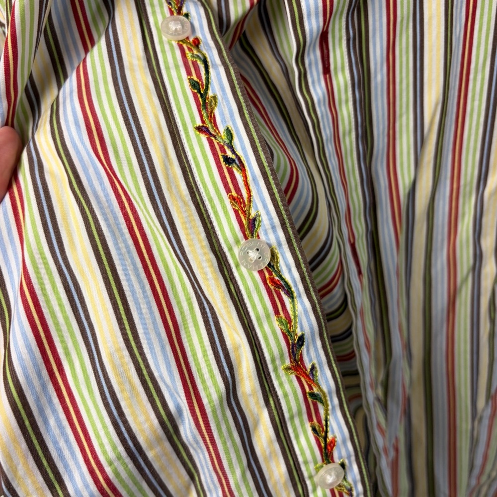 Robert Graham Vertical Stripe Embroidered Multicolor Button Down Shirt Size 3XL - Picture 4 of 7